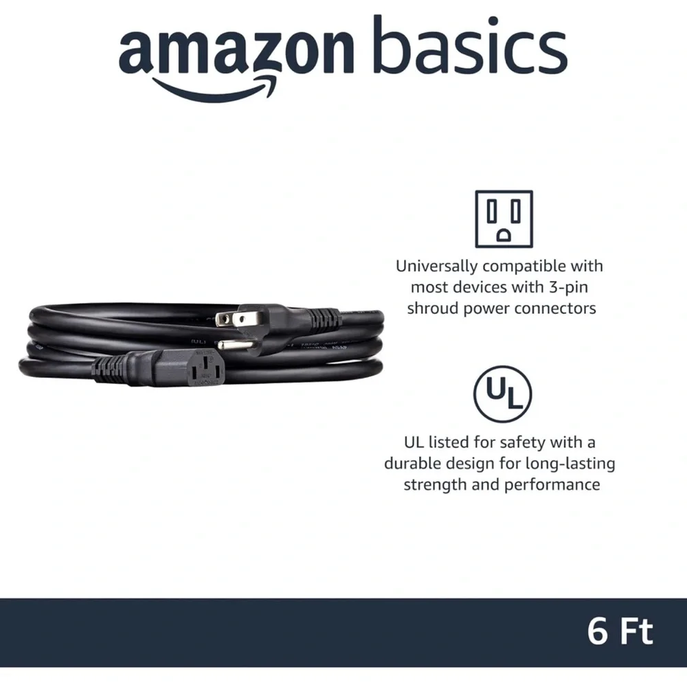 Amazon basics computer power cord 6 ft
